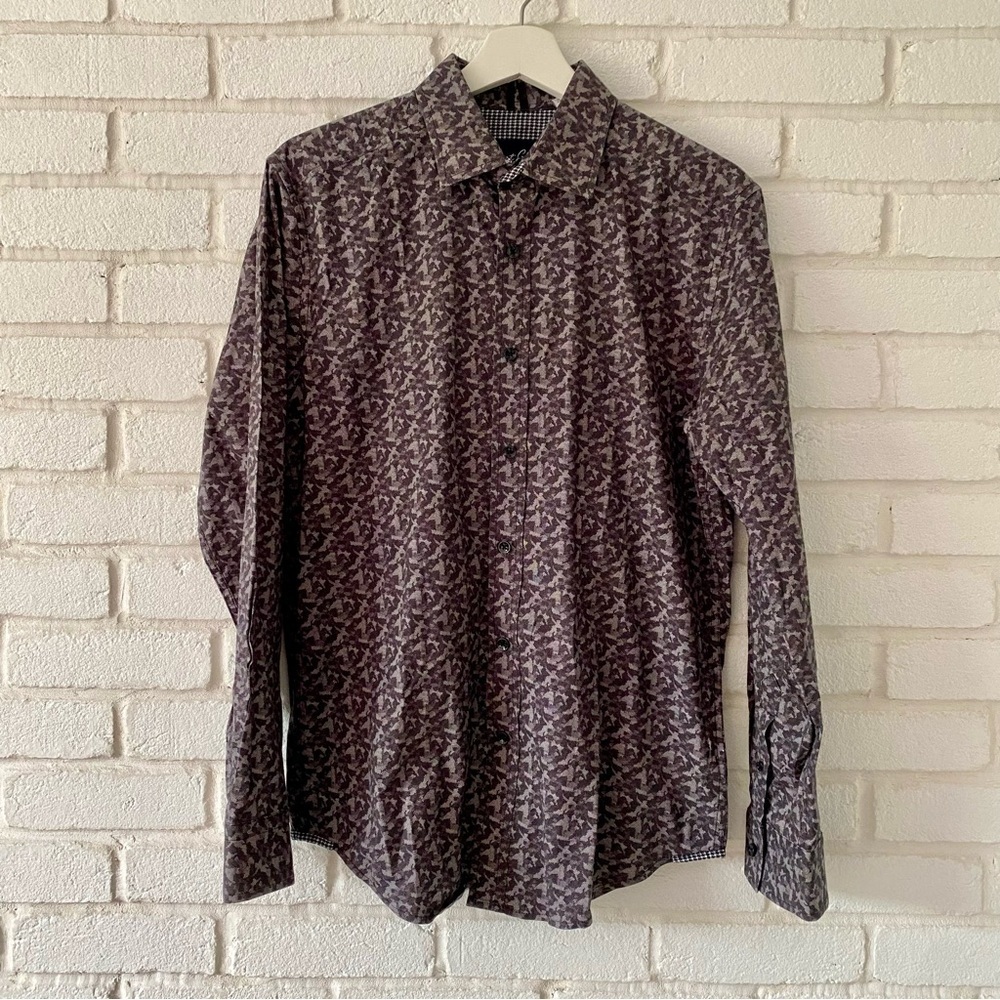 Robert Graham Gray Camouflage Tailored Fit Button Dress Shirt Men’s Size Medium